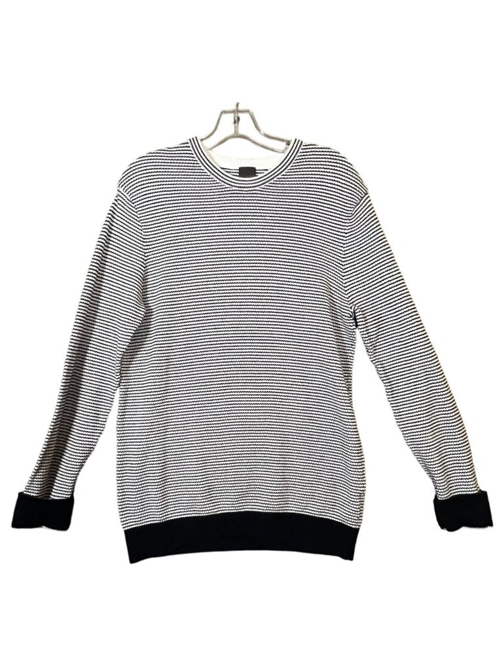 H&M Mens Pullover Thermal Sweatshirt Med Black White Long Sleeve Crew Striped